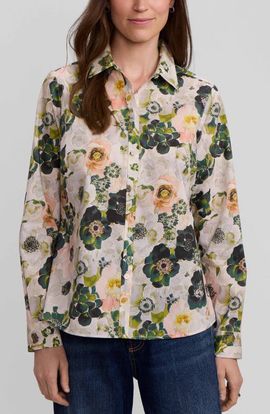 Foxcroft Foxcroft Hampton Bouquet Print Cotton Button-Up Shirt