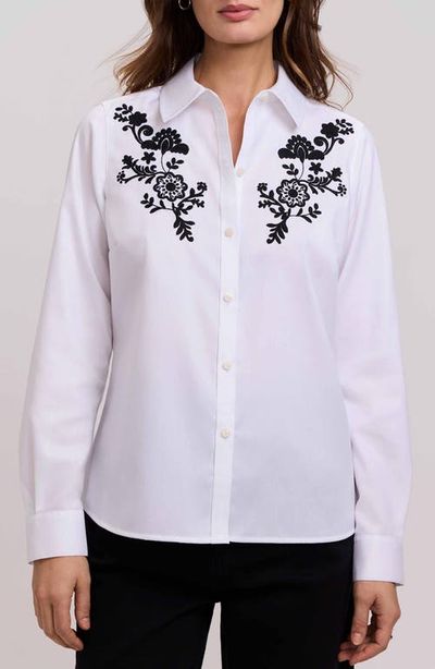 Foxcroft Foxcroft Hampton Floral Embroidered Cotton Blend Button-Up Shirt