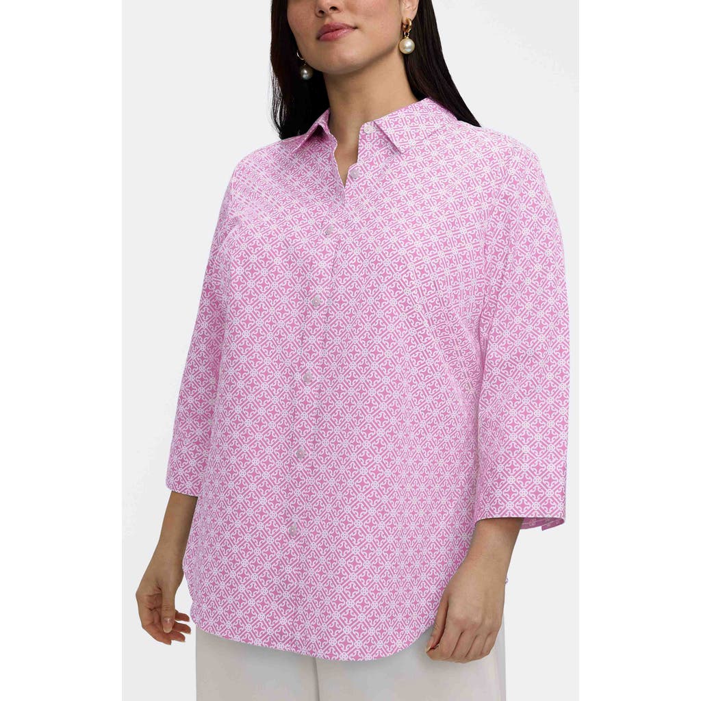 Foxcroft Foxcroft Margie Geo Lattice Three-Quarter Sleeve Button-Up Shirt