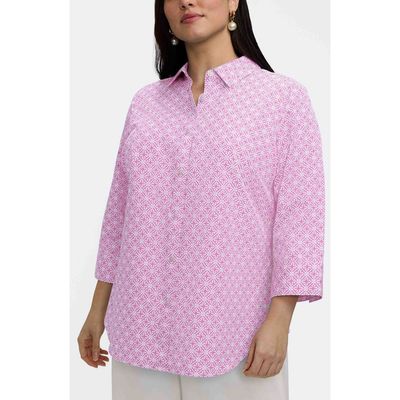 Foxcroft Foxcroft Margie Geo Lattice Three-Quarter Sleeve Button-Up Shirt