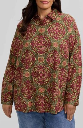 Foxcroft Foxcroft Meghan Medallion Print Button-Up Cotton Shirt