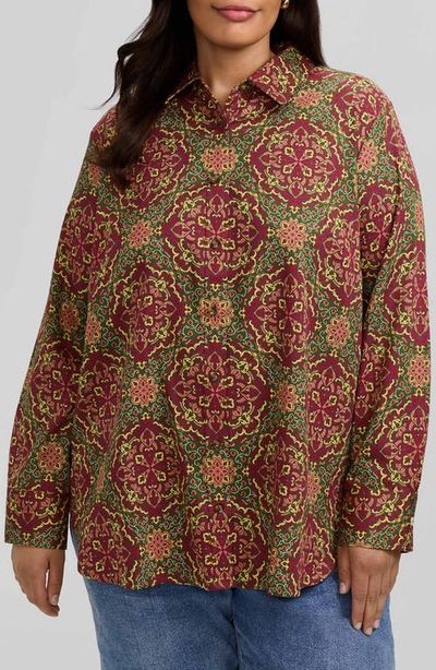 Foxcroft Foxcroft Meghan Medallion Print Button-Up Cotton Shirt