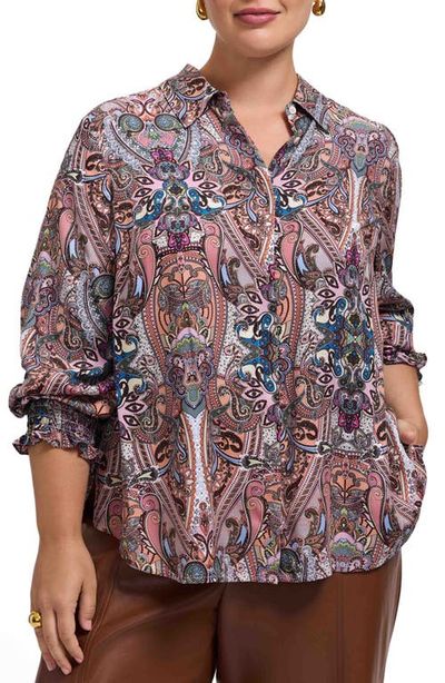 Foxcroft Foxcroft Olivia Paisley Smocked Cuff Button-Up Shirt