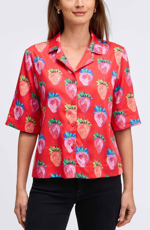Foxcroft Foxcroft Quinn Strawberry Print Contrast Cuff Cotton Button-Up Shirt