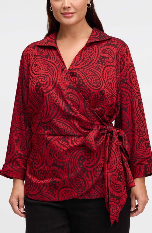 Foxcroft Foxcroft Salina Paisley Print Cotton Blend Wrap Shirt