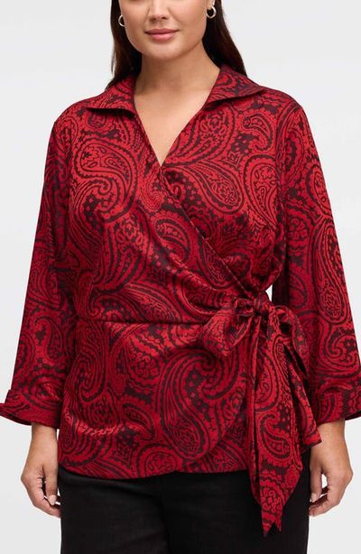 Foxcroft Foxcroft Salina Paisley Print Cotton Blend Wrap Shirt