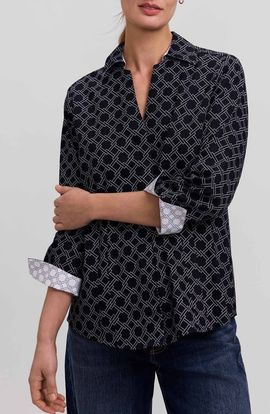 Foxcroft Foxcroft Taylor Geo Print Cotton Button-Up Shirt