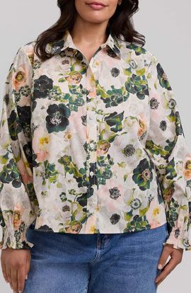 Foxcroft Foxcroft Vivienne Bouquet Cotton Poplin Button-Up Shirt