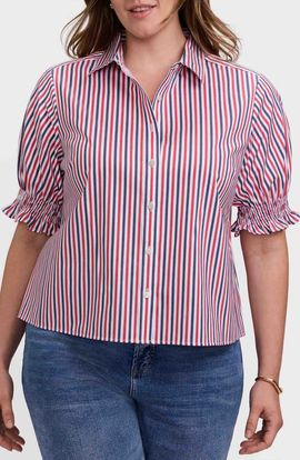 Foxcroft Foxcroft Vivienne Stripe Elbow Sleeve Matte Sateen Button-Up Shirt