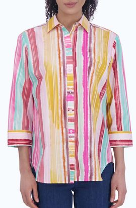 Foxcroft Foxcroft Watercolor Stripe Non-Iron Cotton Button-Up Shirt