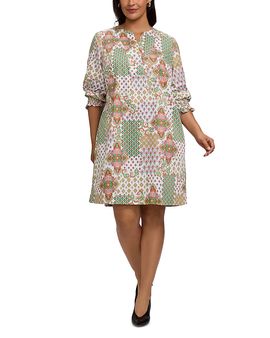 Foxcroft Plus Foxcroft Plus Alicia 3/4 Sleeve Patchwork Dress
