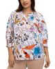 Foxcroft Plus Foxcroft Plus Alicia 3/4 Sleeve Tropical Watercolor Shirt - 1