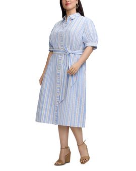 Foxcroft Plus Foxcroft Plus Esther Elbow Sleeve Stripe Seersucker Dress