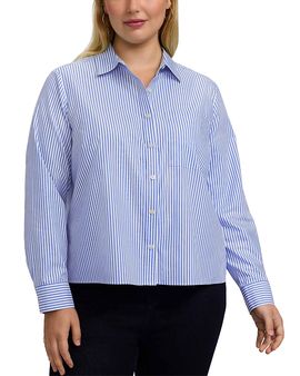 Foxcroft Plus Foxcroft Plus Jodie Long Sleeve Stripe Shirt