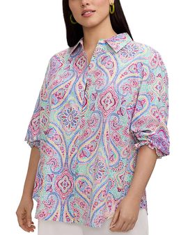 Foxcroft Plus Foxcroft Plus Olivia 3/4 Sleeve Paisley Shirt