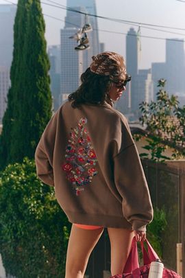 FP Movement A Cut Above Floral Logo Mock Neck Pullover Sweatshirt