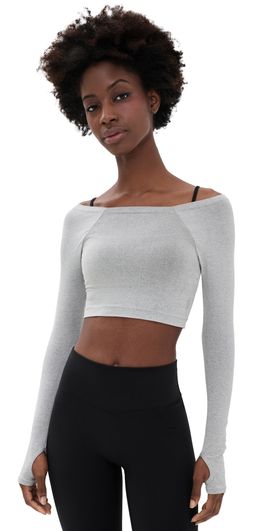 FP Movement FP Movement High Plank Off the Shoulder Layer Top Heathery Grey