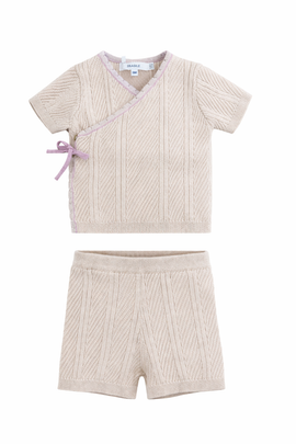 Fragile Fragile Girl Lace Textured Knit Top and Short Set