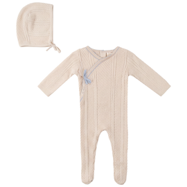 Fragile Fragile Boy Lace Textured Cotton Wrap Romper with Bonnet