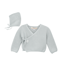 Fragile Fragile Garter Knit Wrap Cardigan Set with Bonnet