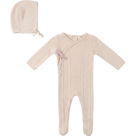 Fragile Fragile Girl Lace Textured Cotton Wrap Romper with Bonnet