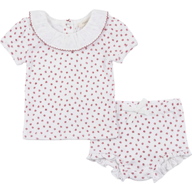 Fragile Fragile Girls Pointelle Two-Piece Short Set with Ruffle Collar