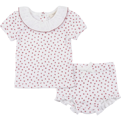 Fragile Fragile Girls Pointelle Two-Piece Short Set with Ruffle Collar