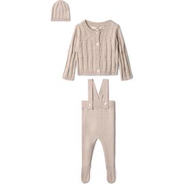 Fragile Fragile High Waist Knit 3 Piece Set Overall, Cardigan and Hat