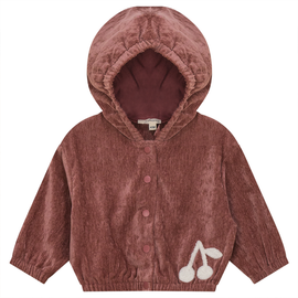 Fragile Fragile Velour Hooded Cardigan with Cherry Hook Stitch