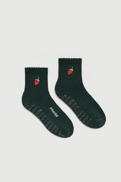Fraise Fraise Garden Party Quarter Crew Grip Socks 