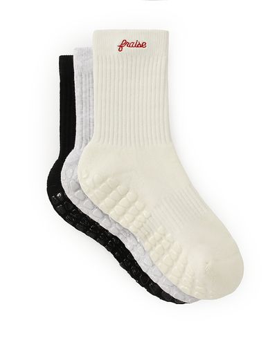 Fraise Fraise Script Set Grip Socks, Pack of 3