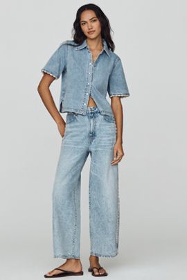 FRAME Crochet Bow High Rise Crop Barrel Jeans