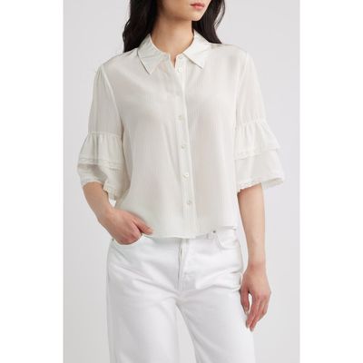 FRAME FRAME Lace Trim Ruffle Sleeve Silk Button-Up Top
