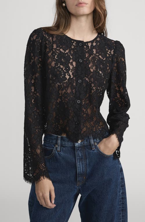 FRAME FRAME Sheer Crop Organic Cotton Blend Eyelash Lace Button-Up Shirt