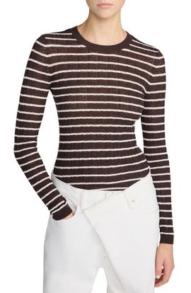 FRAME FRAME Striped Pointelle Crewneck Sweater