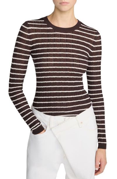 FRAME FRAME Striped Pointelle Crewneck Sweater