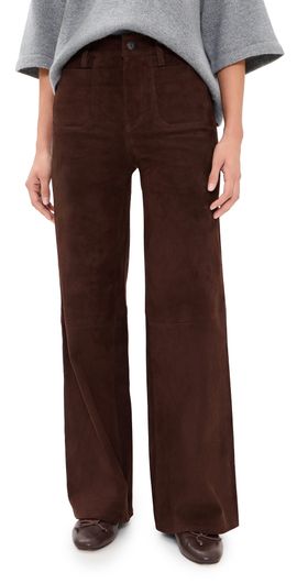FRAME FRAME Suede Le Slim Palazzo Modernist Pocket Pants Dark Brown