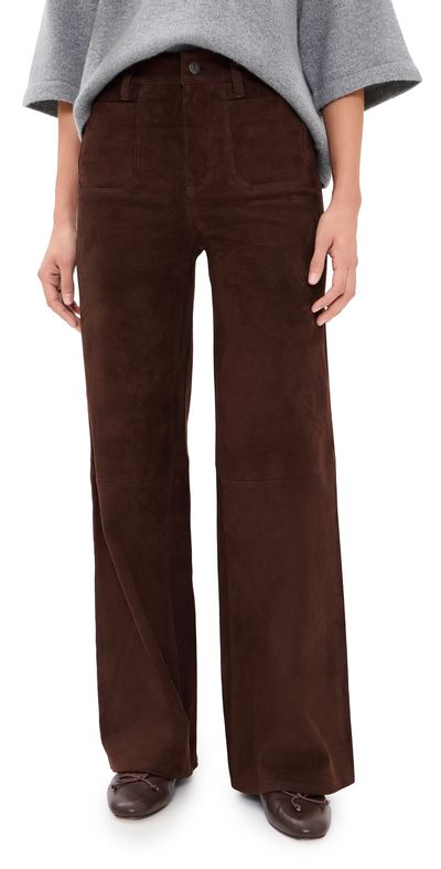 FRAME FRAME Suede Le Slim Palazzo Modernist Pocket Pants Dark Brown