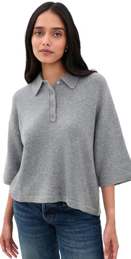 FRAME FRAME The Academy Polo Cashmere Pullover Graphite Grey