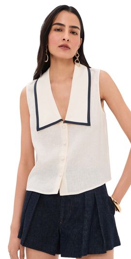 FRAME FRAME The Cabana Linen Top Cream Multi