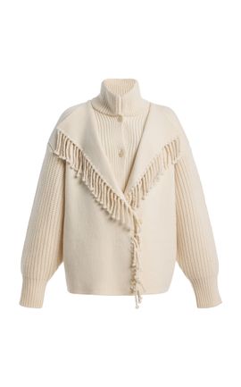 FRAME FRAME The Cropped Fringed Jacquard Wool Coat