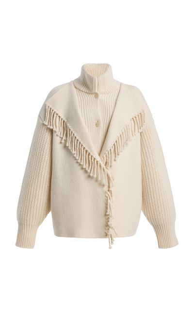 FRAME FRAME The Cropped Fringed Jacquard Wool Coat