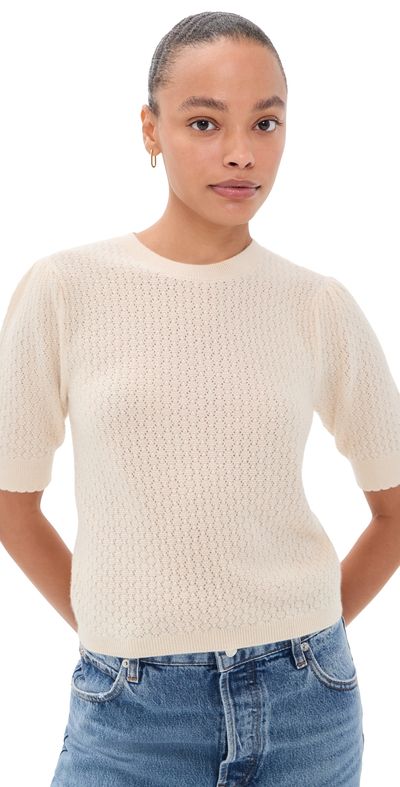 FRAME FRAME The Gathered Honeycomb Cashmere Sweater Cream