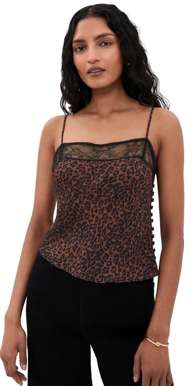 FRAME FRAME The Lace Delphine Silk Camisole Dark Leopard Multi