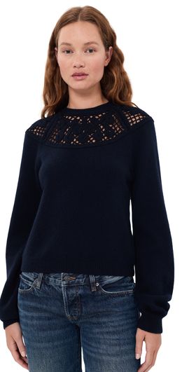 FRAME FRAME The Lace Gathered Sweater Navy