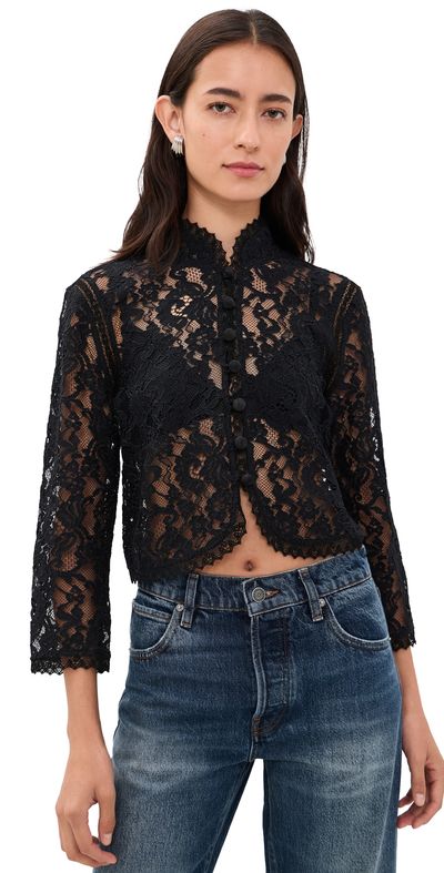FRAME FRAME The Lace Salon Top Black