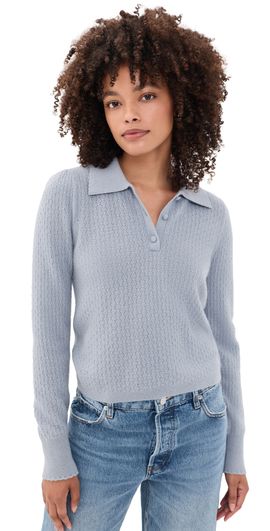 FRAME FRAME The Long Sleeve Honeycomb Polo Sweater Grey Blue