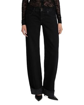 Frame Frame The Low Bow Mid Rise Cuffed Wide Leg Jeans in Black