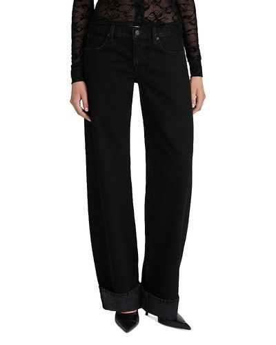 Frame Frame The Low Bow Mid Rise Cuffed Wide Leg Jeans in Black