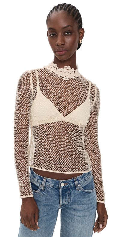 FRAME FRAME The Mesh Glimmer Top Cream